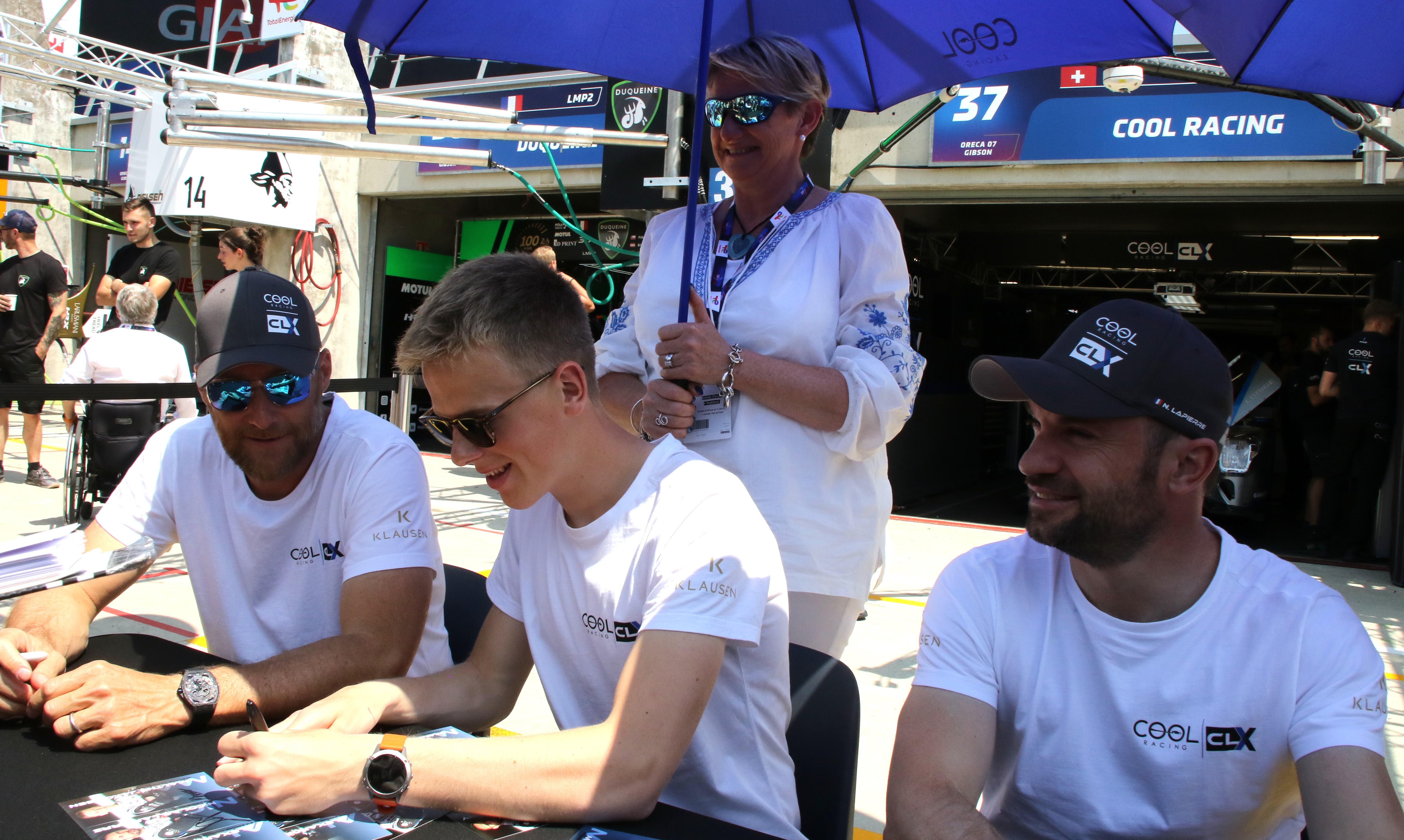 Alexandre Coigny, Malthe Jakobsen & Nicolas Lapierre - Oreca 07 during the pitwalk at the 2023 Le Mans (53467919461).jpg